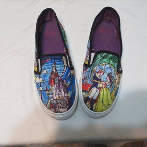 Disney Beauty and the Beast Stained Glass Themed Slip On Sneakers Size 7-8 Med